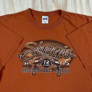 2012 SURGIS Black Hills Rally SKULL Revolver Men's T-Shirt  XL Orange